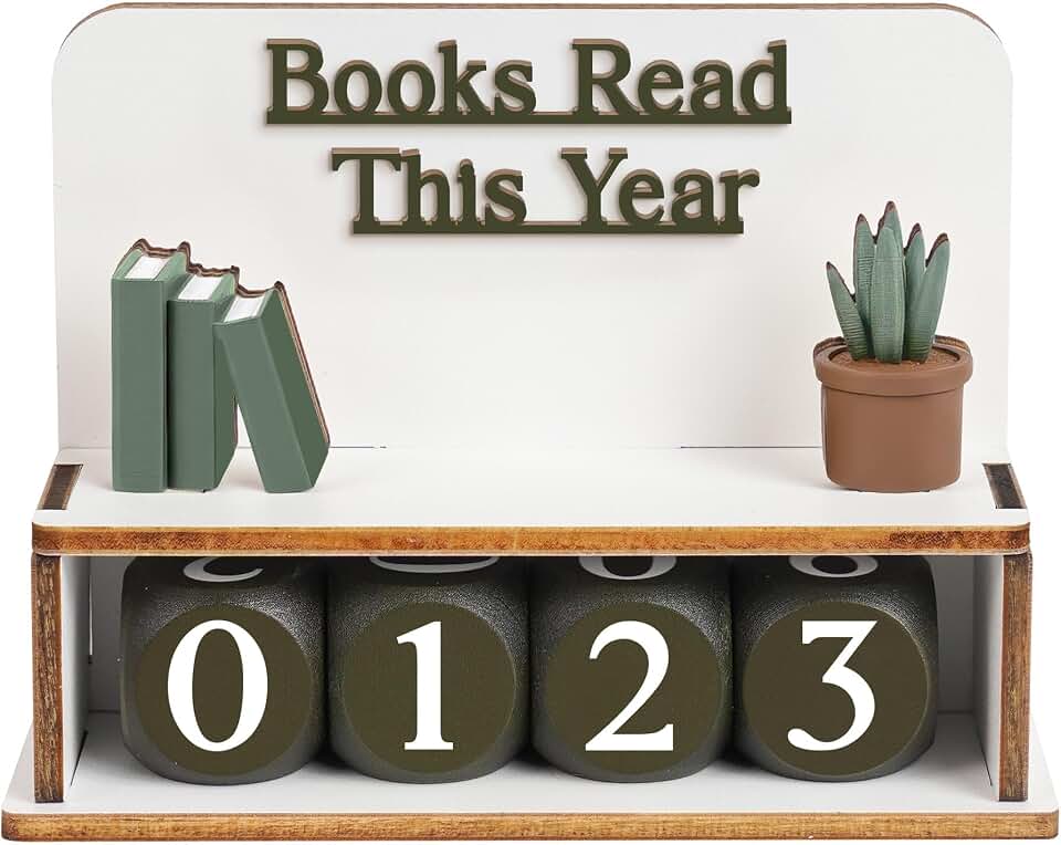 Books Read This Year Counter, Bookish Gifts For Book Lovers, Women Readers | Wooden Book Reading Tracker, 7 X 6 Inch, Personalize With Name, Includes Number Tiles And Stand