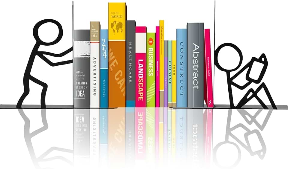 Decorative Book Ends for Shelves,Cute Metal Decor,Black | Non-Skid Book Stopper,L-Shaped Design,Anti-Slip Base,Sturdy Build,Office Desk Organizer,Reader Gift