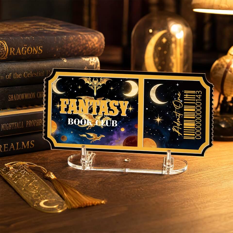 Bookshelf Library Decor Sign - Book Shelf Decor for Reading Nook Acrylic Book Club Ticket Sign Decorations Bookish Gifts for Booklovers Reader Women School Books Store (Fantasy Dragon)
