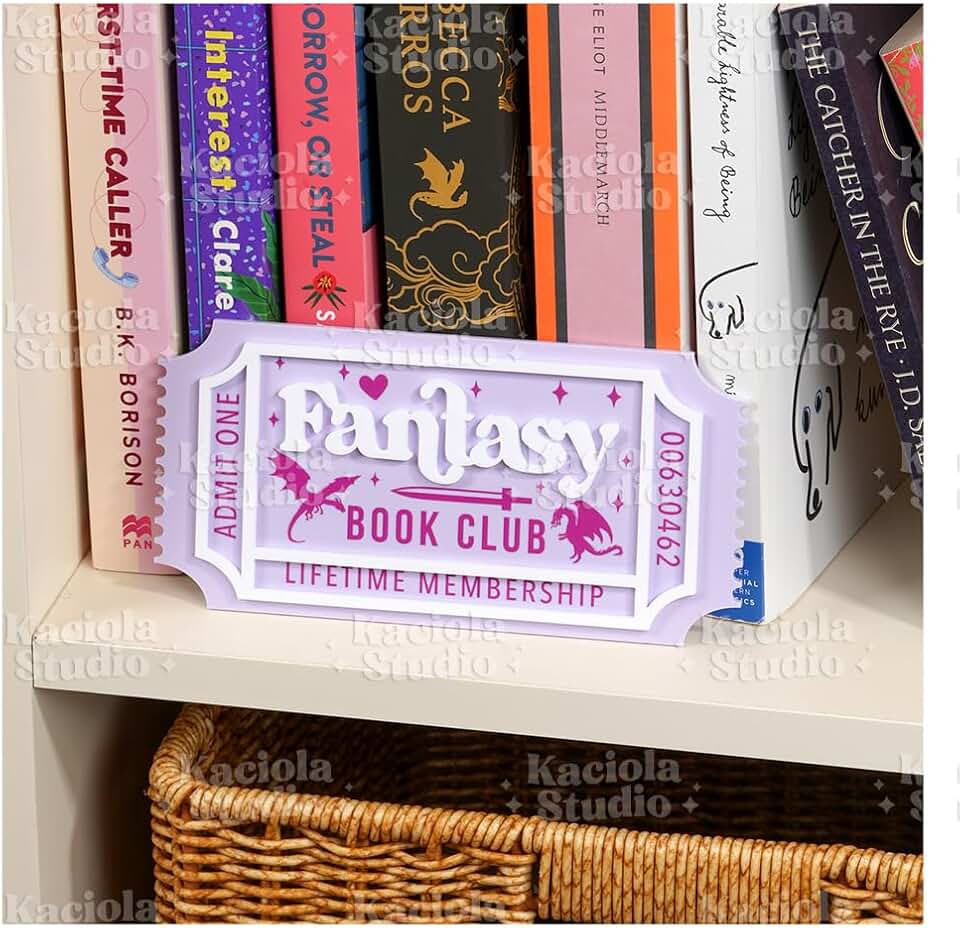 KACIOLA STUDIO Library Sign, Bookish Decor for Book Nook, Gifts for Booklovers/Reader/Women, Bookshelf Book Store Decor, Romantasy Gift (Fantasy)