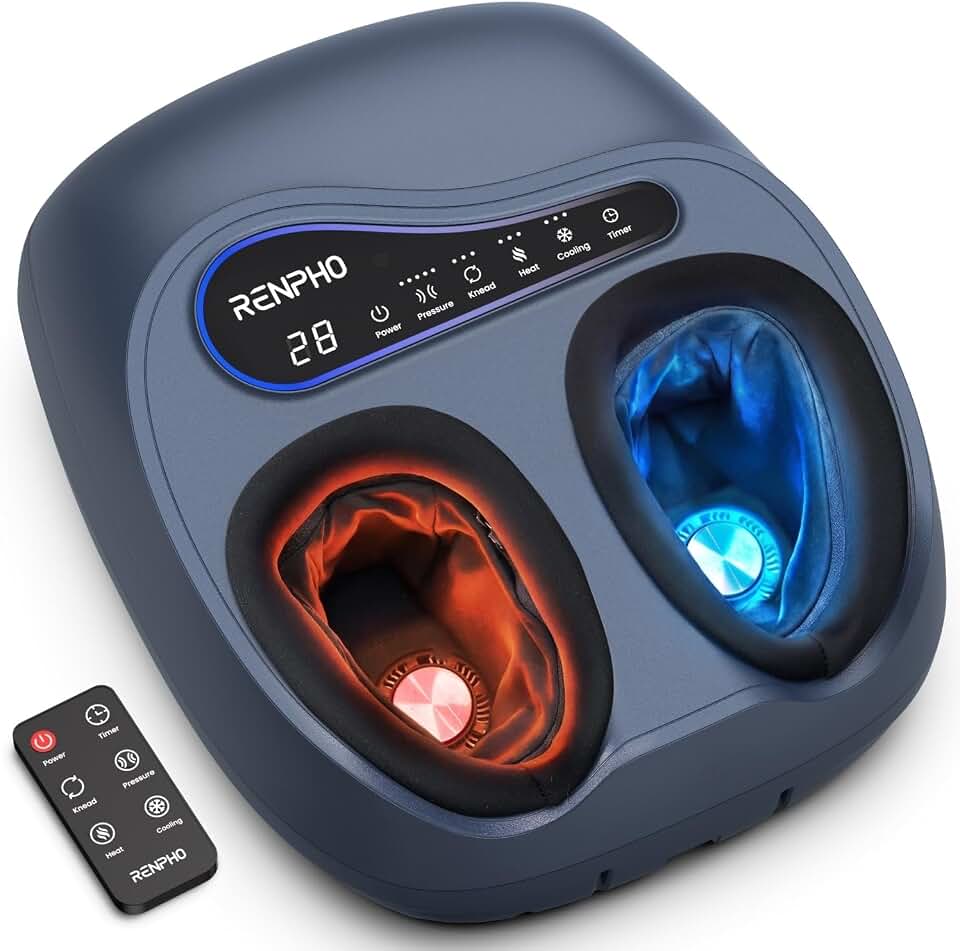 RENPHO Thermacool 2-in-1 FSA Foot Massager with Heat &amp; Cold, HSA Eligible | Cooling Therapy, Premium Foot Massager with 5 Compression &amp; 3 Kneading, Countdown Timer Panel, Remote, Fits up to Size 13 Global Recycled Standard