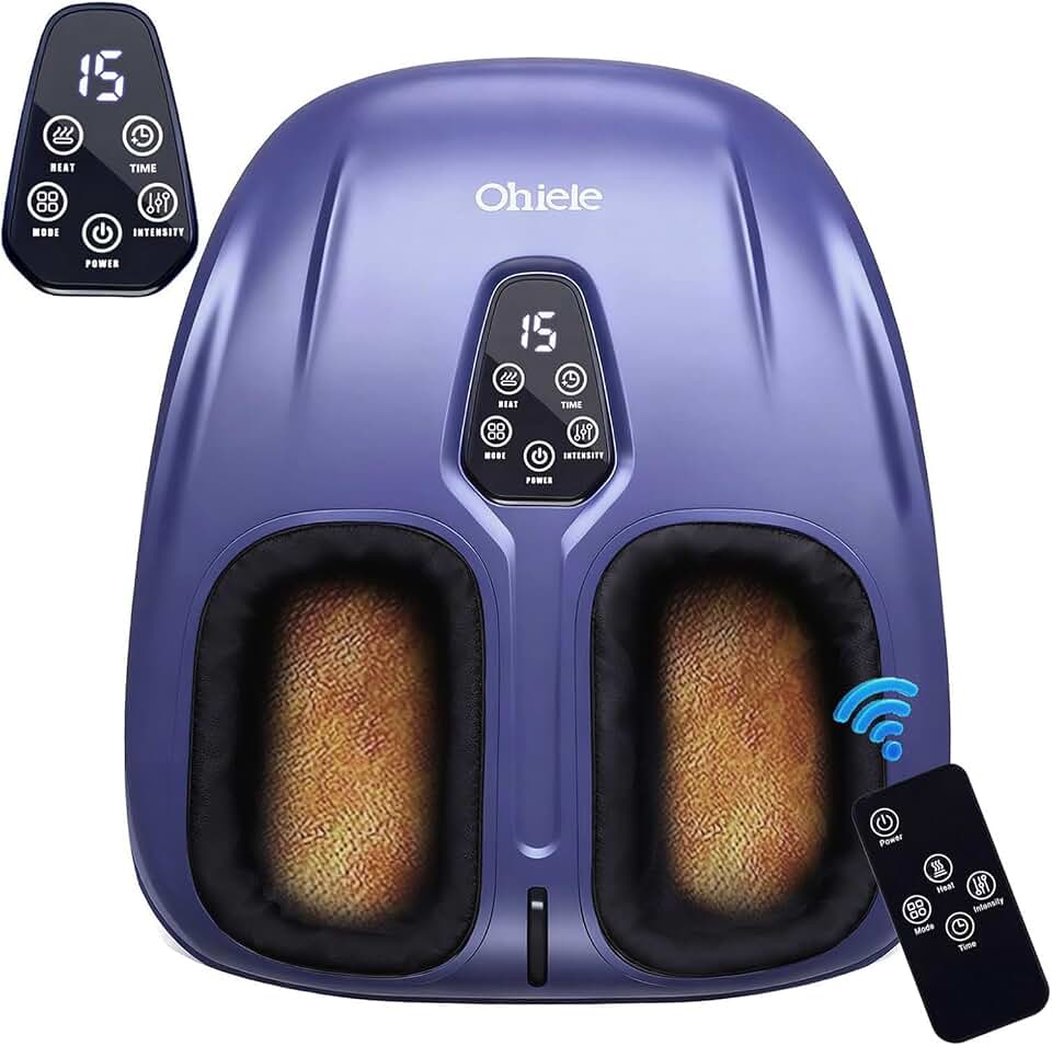 Shiatsu Foot Massager with Heat and Remote Control for Plantar Fasciitis | Deep Kneading, 4 Modes 5 Levels, Auto Shut-Off, Fits to Size 13, Gifts for Women Men Mom Dad(Purple)