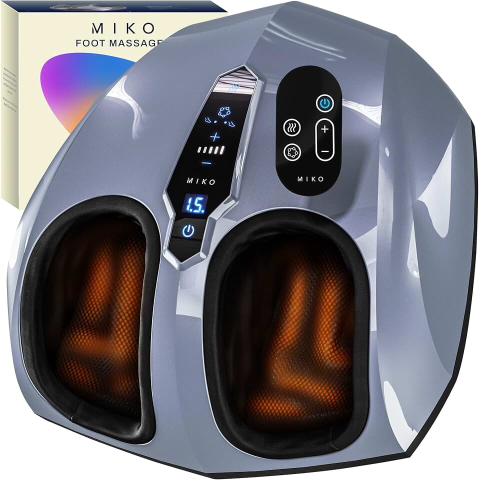 MIKO Shiatsu Foot Massager with Heat and Air Compression | 5 pressure levels, 3 modes, rolling &amp; wireless remote; for plantar fasciitis and neuropathy; fits men's size 12