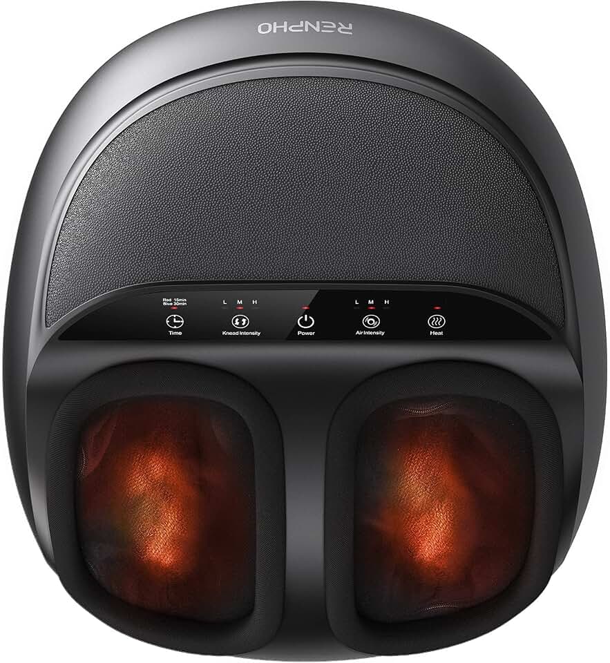 RENPHO Full Foot Massager with Heat, Deep Shiatsu for Plantar Fasciitis | FSA Eligible HSA, 3 Compression &amp; Kneading Levels, Corded Electric, Auto Timer, Birthday Gifts for Women Men, Size up to 13" Global Recycled Standard