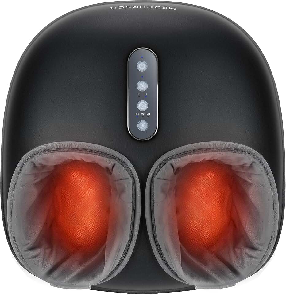 Medcursor Foot Massager with Heat - Shiatsu Feet Massage Machine Delivers Relief for Tired Muscles &amp; Plantar, Deep Kneading Therapy, Multi-Level Settings for Home, Office Use, Size up to 13" Global Recycled Standard