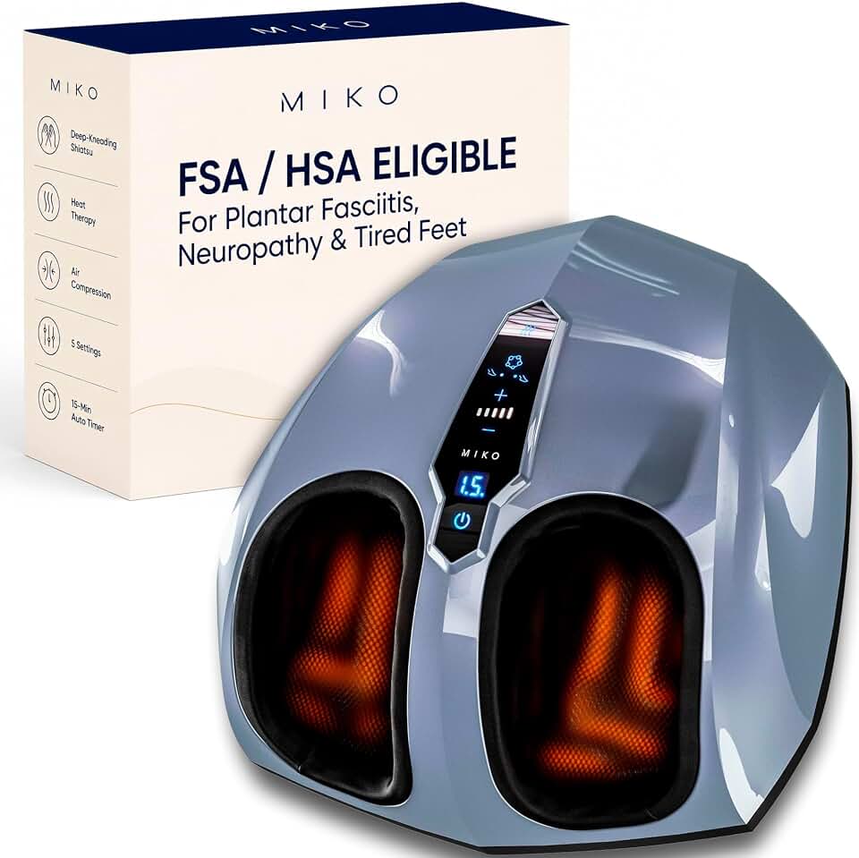 MIKO Shiatsu Foot Massager with Heat for Neuropathy &amp; Plantar Fasciitis | Heated shiatsu feet massager, 5 intensity levels, deep compression &amp; wireless remote, fits feet up to men's size 12