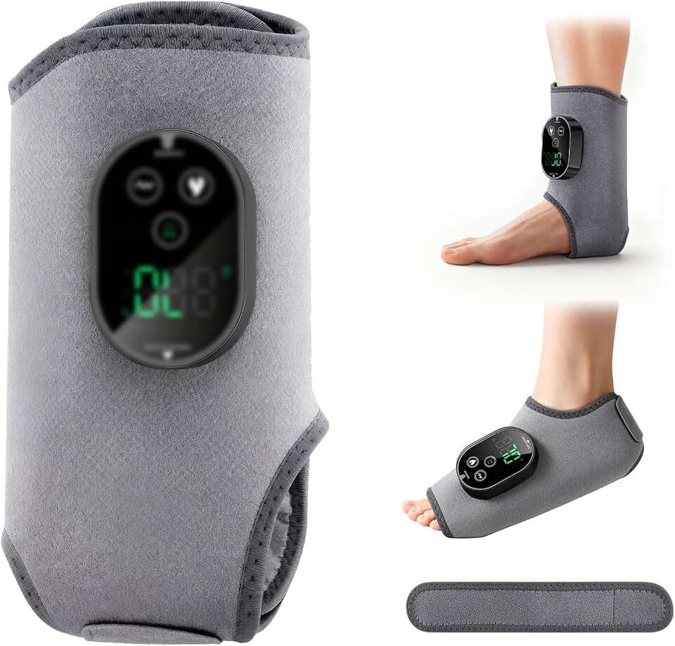 3-in-1 Foot Massager Charge 3 Vibration 6 Speed Heat Control (Grey 1Plack) | Wearable grey foot massager for home,office,gym,travel. Multi‑level heat &amp; vibration,USB rechargeable