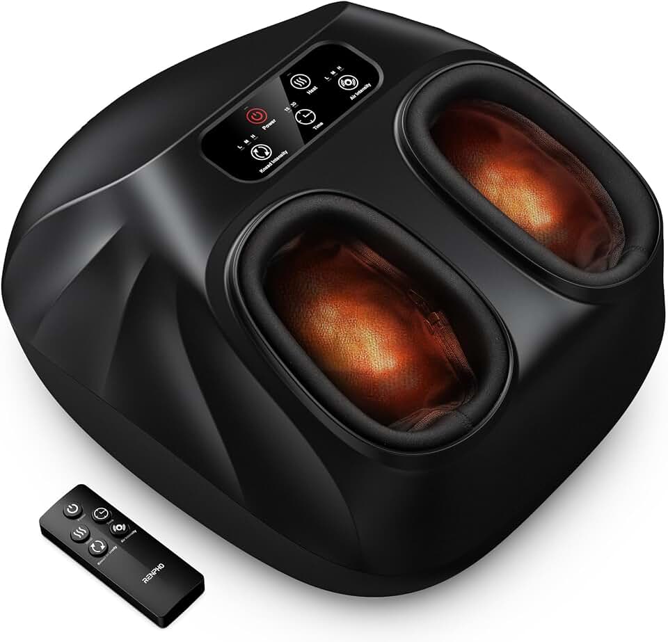 RENPHO Shiatsu Foot Massager with Heat for Plantar Fasciitis FSA Eligible | Massages Toes, Instep, Arch &amp; Ankles, Cordless Remote, 3 Kneading Levels, Size 14, FSA Eligible HSA, Gifts for Women &amp; Men Global Recycled Standard
