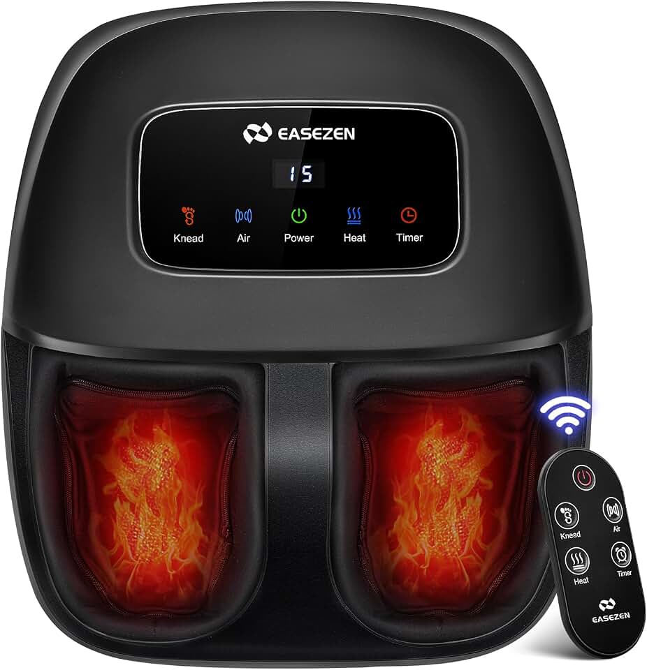 EaseZen Shiatsu Foot Massager Machine with Heat &amp; Remote, 2026 Upgraded Deep Kneading, for Plantar Fasciitis, Neuropathy, FSA Eligible, Birthday Gifts for Women Mom Men Dad, Up to Foot Size 14 Global Recycled Standard