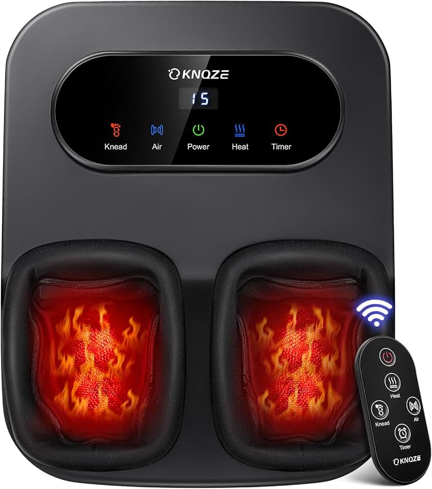 KNQZE Shiatsu Foot Massager with Heat &amp; Compression, LCD Touch Panel, FSA | Full Foot Deep Kneading Massage, Multiple Heat &amp; Compression Levels, Remote Control, Up to Size 12, HSA Eligible, Gift Idea Global Recycled Standard
