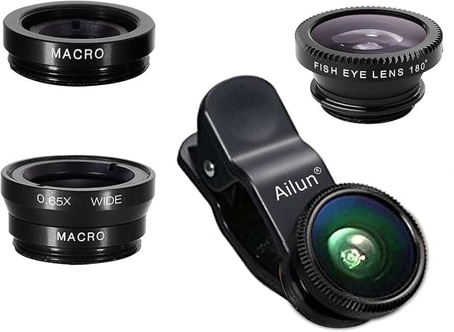 Ailun Phone Lens, 3 in 1 Clip on Fish Eye Lens+Wide Angle+Macro Lens | 180 Degree Fish Eye Lens, 0.65X Wide Angle, 10X Macro Lens, Universal HD Camera Lens kit, For Mobile Phone &amp; Smartphone