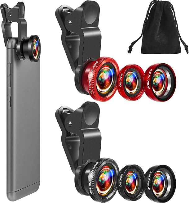 Flutesan 2 Pack Universal 3 in 1 Camera Lens Kit Phone Camera Shot Clip Fisheye Macro Wide Angle Lens Cell Phone Shot Attachments Compatible with Most Smartphones for Video, Live Show, Vlog