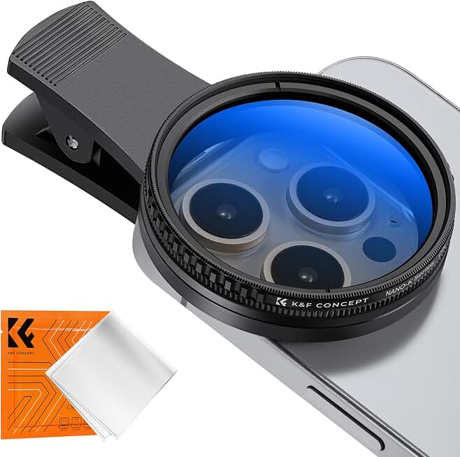 K&amp;F CONCEPT 52mm Clip-on CPL Phone Camera Lens Filter Kit | Circular Polarizer Polarizing Filter Compatible with iPhone 17 16 15 14 13 12 11 Global Recycled Standard
