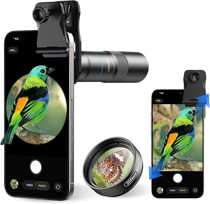 APEXEL 10X Tele-Macro Pro Dual Lens 2-in-1 for iPhone | Clip-On Telephoto &amp; Macro Lens for Samsung/Android | 10x Zoom for Concerts, Travel, and Outdoor Exploration | Pro Photography
