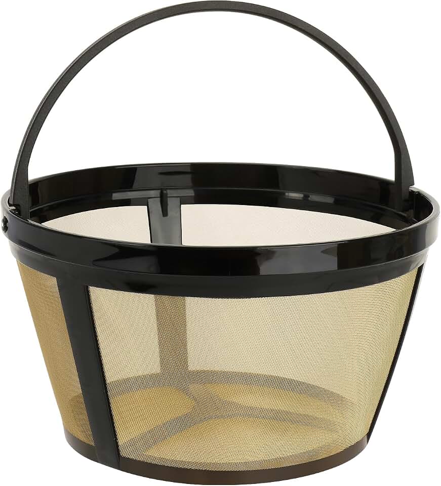 Reusable Coffee Filters 8-12 Cup Compatible with Black Decker Mr Coffee &amp; Most Standard 8-12 Cup Basket-Style Coffee Makers - Permanent Gold Tone Stainless Steel Mesh Coffee Filter Replaces Paper