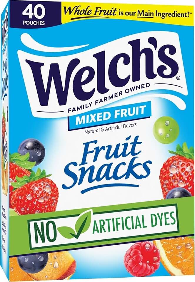 Welch's Fruit Snacks - Mixed Fruit Box - Kids Snacks - 0.8 Oz - 40 Pack | Bulk Box, Made with Whole Fruit, Gluten-Free Snack Packs for Children and Adults, No Artificial Dyes