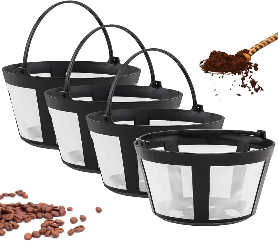 8-12 Cups Reusable Coffee Filter Baskets 4-Pack, Compatible with Mr. Coffee, Black &amp; Decker, Cuisinart &amp; More, White, Small