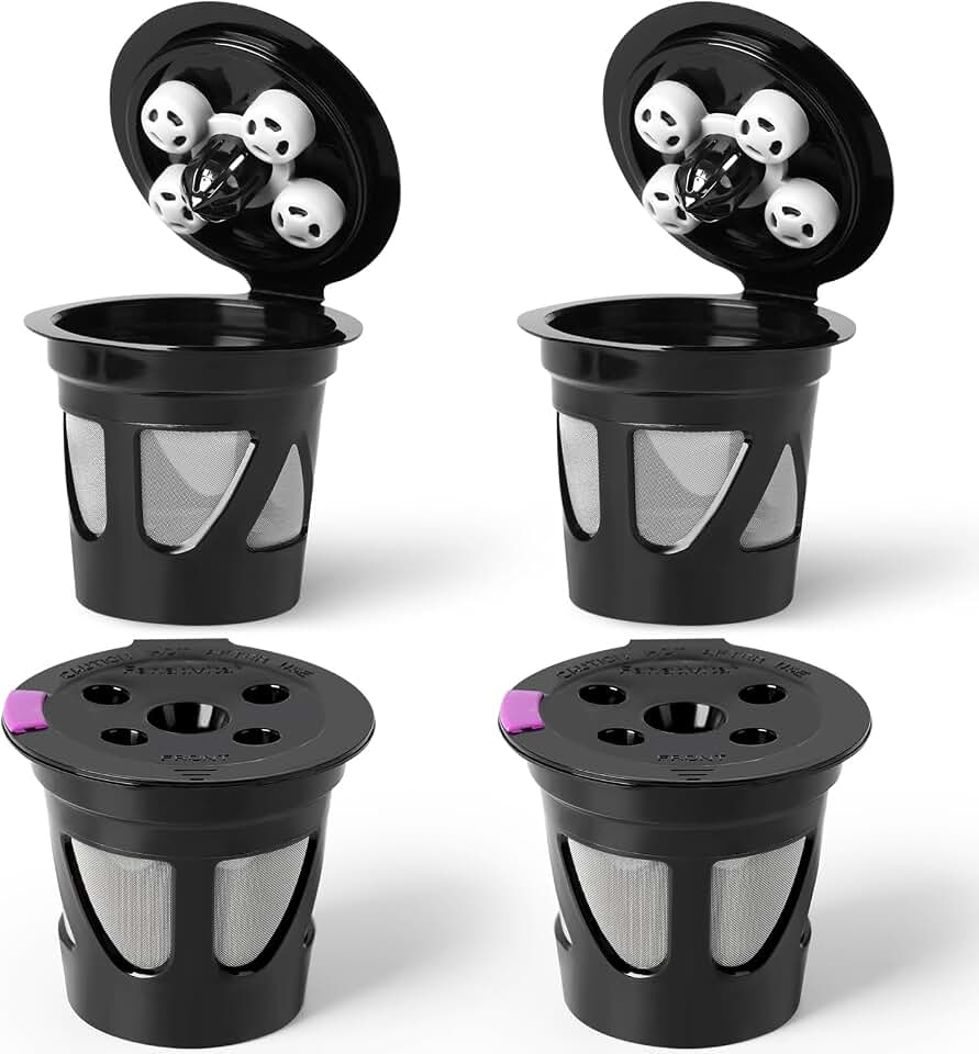 Reusable K Cups for Keurig with 5 Holes, MultiStream Technology, 4 Pack | Fits K-Supreme, K-Slim, K-Duo Gen2, K-Brew Chill, 5-Hole MultiStream Technology, BPA-Free, Brew Your Favorite Ground Coffee
