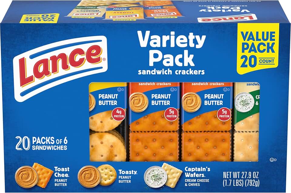 Lance Assorted Sandwich Crackers, 20 Pack Variety Box