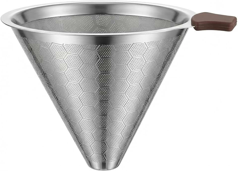 Upgrade Reusable Pour Over Coffee Filter for Chemex &amp; Hario V60, Double Layer Fine Mesh Stainless Steel, Cone Coffee Filter 3.46inch height, 4-10 Cup Coffee Makers, Eco-Friendly Coffee Strainer