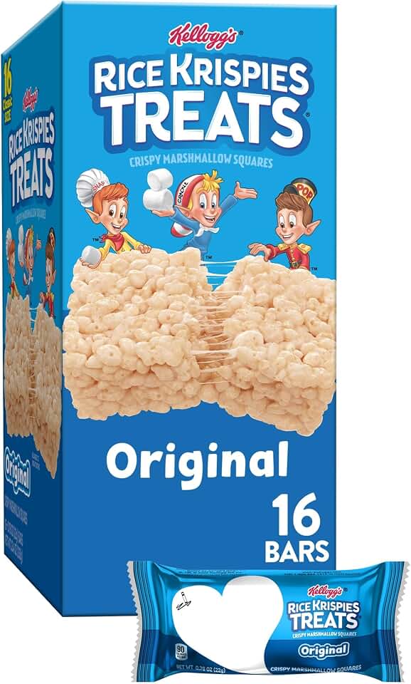 Rice Krispies Treats Crispy Marshmallow Squares, Kids Snacks, Cereal Bars, Original, 12.4oz Box (16 Count)