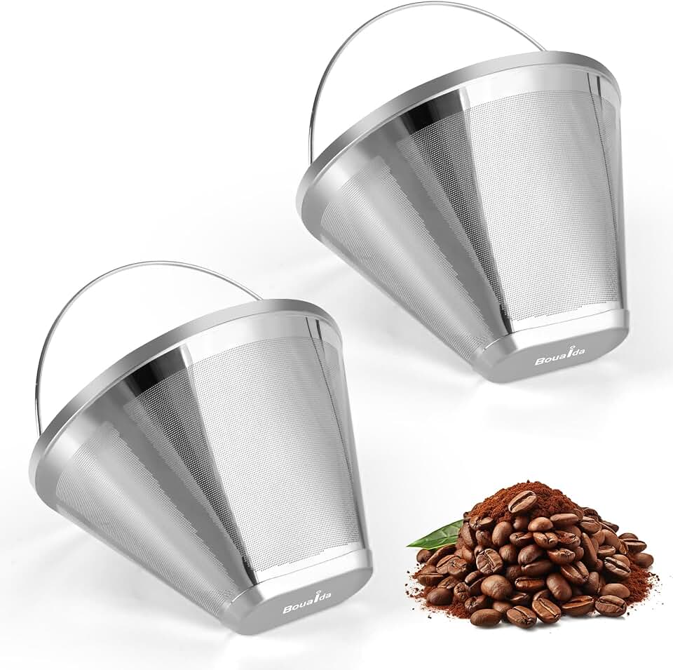 2Pk #4 Cone Reusable Coffee Filters, 304 Stainless Steel for Ninja | Permanent #4 Cone Filter with Handle, Food Grade 304 Stainless Steel, Fits Ninja &amp; Cuisinart Brewers, Easy Clean Eco-Friendly
