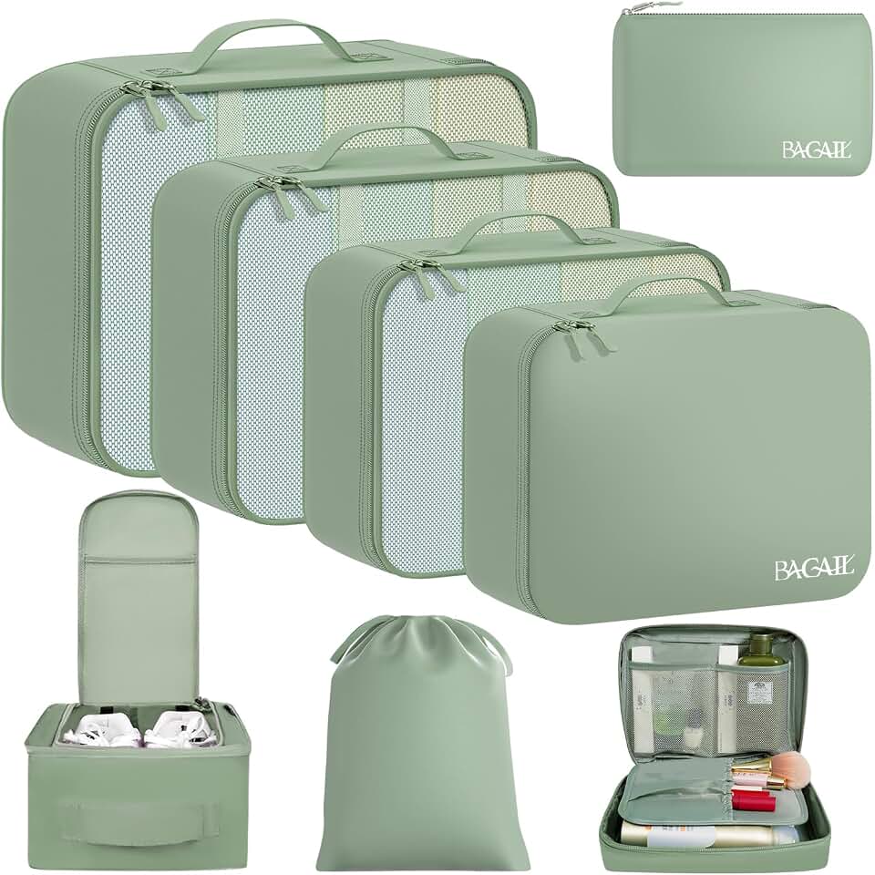 BAGAIL BAGAIL 8 Set Packing Cubes Luggage Packing Organizers for Travel Accessories-Matcha Green Global Recycled Standard
