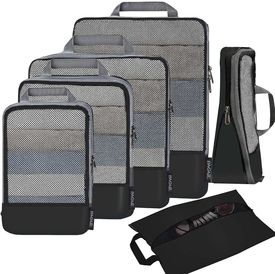 BAGAIL BAGAIL 4 Set/6 Set/8 Set Compression Packing Cubes Travel Accessories Expandable Packing Organizers (Half Mesh, 6-Black) Global Recycled Standard