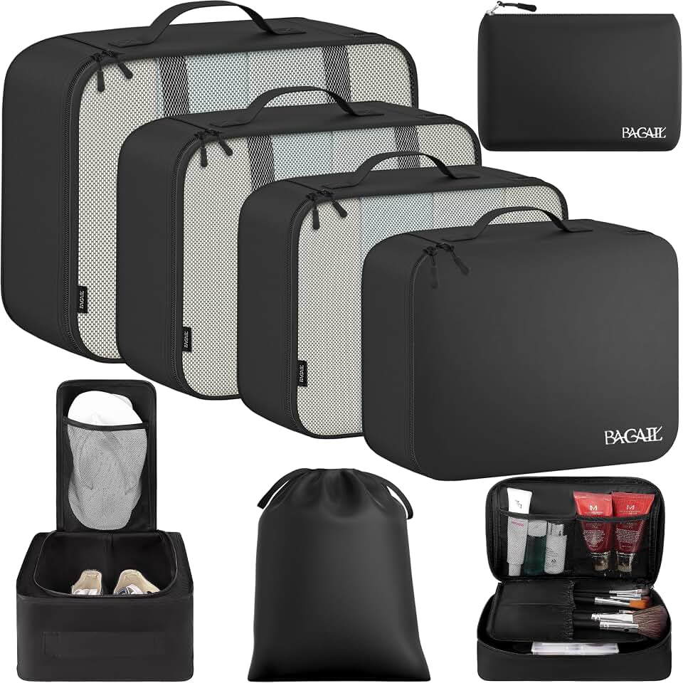 BAGAIL BAGAIL 8 Set Packing Cubes Luggage Packing Organizers for Travel Accessories-Jet Black Global Recycled Standard