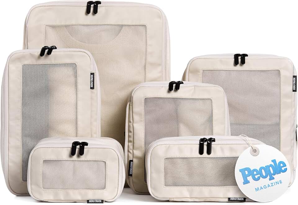 Aerotrunk Aerotrunk Compression Packing Cubes for Travel, 6-Pack, Beige | Solves overpacking, 6-Piece set fits most suitcases, 50% Space savings, Compression luggage organizer bags