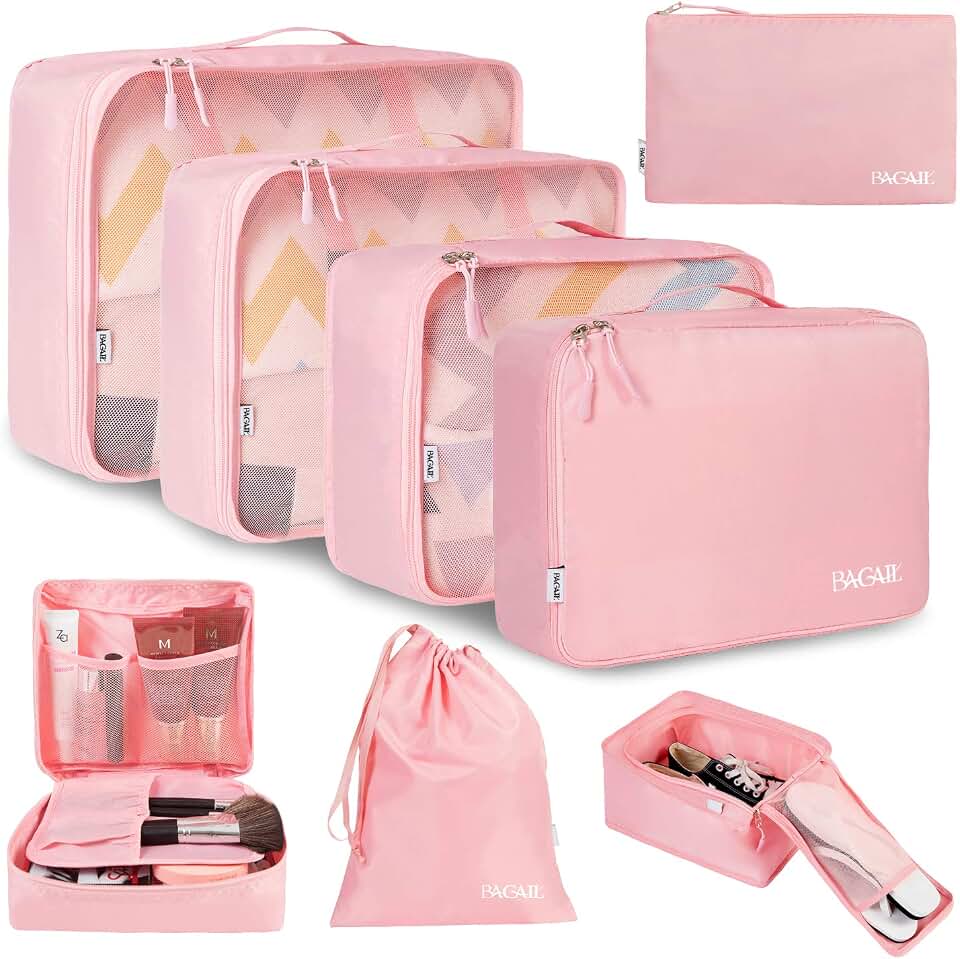 BAGAIL BAGAIL 8 Set Packing Cubes Luggage Packing Organizers for Travel Accessories-Blush Pink Global Recycled Standard