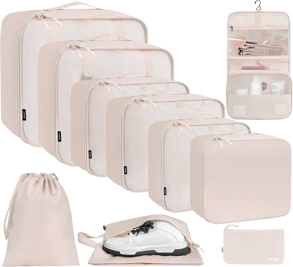 BAGAIL 6 Set/8 Set/10 Set Packing Cubes Various Sizes Packing Organizer for Travel Accessories Luggage Carry On Suitcase Global Recycled Standard