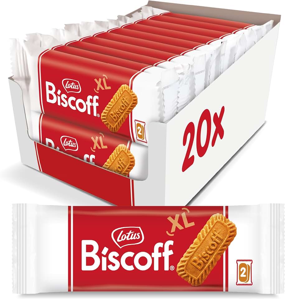 Lotus Biscoff Cookies, Caramelized Biscuit Cookie Snack, Dispenser Box (20 sleeves with 2 extra large cookies) Vegan, 0.9 Ounce (Pack of 20)