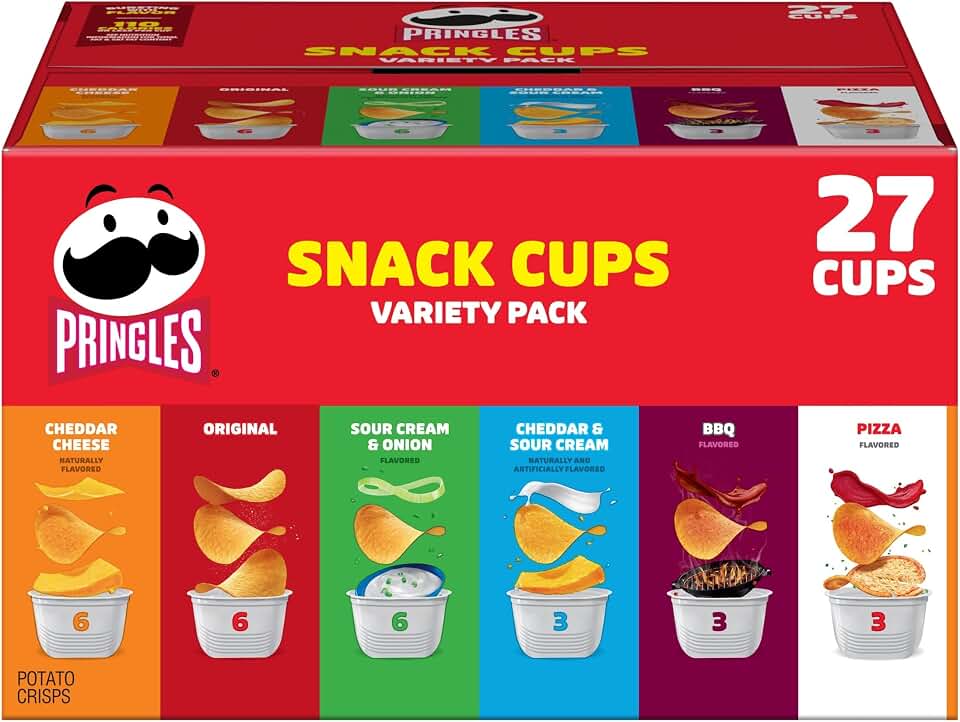 Pringles Potato Crisps Chips, Lunch Snacks, Snack Cups, Variety Pack, 19.5oz Box (27 Packs)