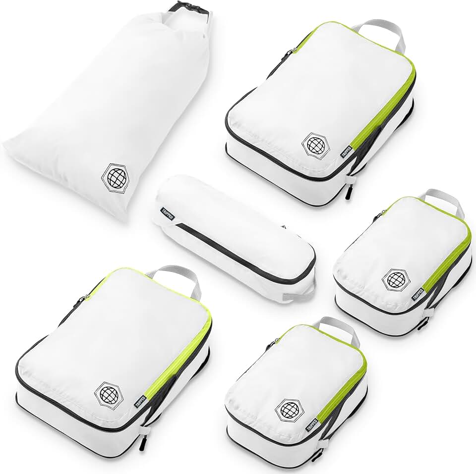 TRIPPED Travel Gear TRIPPED Travel Gear Compression Packing Cubes for Carry-On Travel 6-Pack | Ultralight Ripstop Packing Cubes with Compression Zippers for Organized Carry-On Luggage, Backpack, and Travel Packing