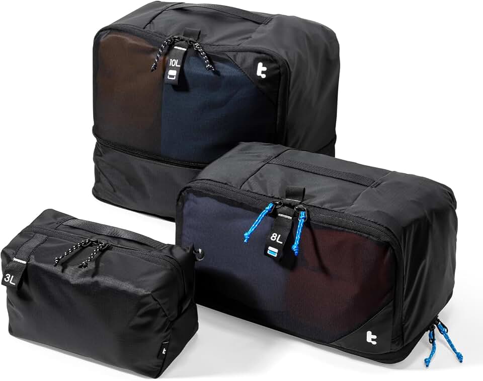 tomtoc tomtoc 3 Set Packing Cubes for Travel, Compression Expandable Organizers | Odor-resistant Travel Bag Pouch for Backpack &amp; Suitcase, Luggage Organizer Accessories for Travel Essentials Storage