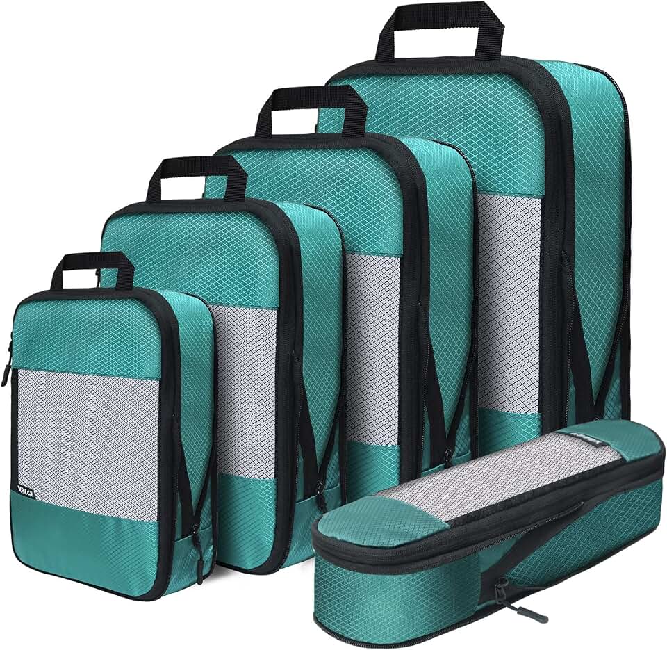 XBLGX Compression Packing Cubes for Suitcases,5 Set Travel Essentials, Lightweight Luggage Organizer Bags, Travel Cubes for Carry on