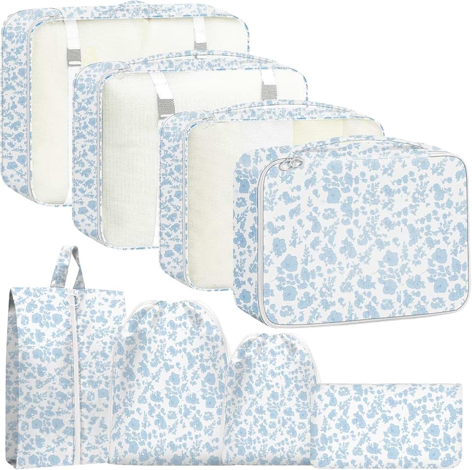 YEEYAA Packing Cubes for Travel - 8 Set Luggage Organizer Bags for Family, Mesh Breathable Packing Cubes for Suitcases Durable Travel Essentials Bags Set
