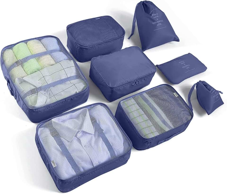 LANSKLBD LANSKLBD 6/8 Set Packing Cubes for Suitcases Travel Luggage Packing Organizers,Travel Accessories Essentials Luggage Organizer with Shoe/Tioletry/Laundry Bag (Dark Blue, 8 set)