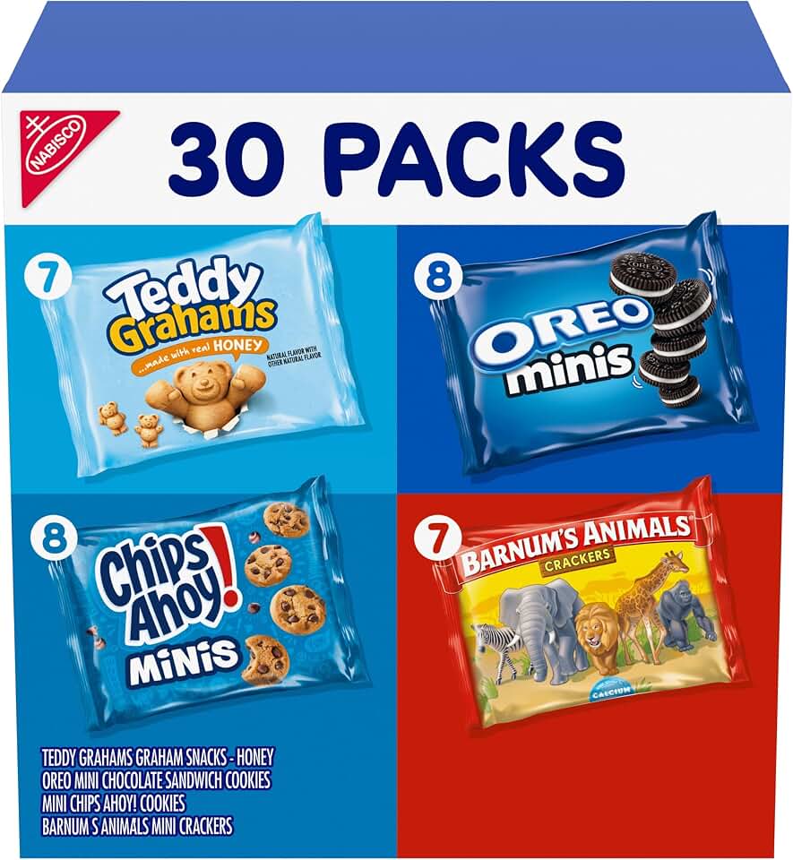 Nabisco Team Favorites Snacks Assortment Pack, 4 Flavors, 30 Snack Packs | BARNUM'S Animal Crackers, TEDDY GRAHAMS, CHIPS AHOY! Minis, OREO Minis Cookies, Individually Wrapped