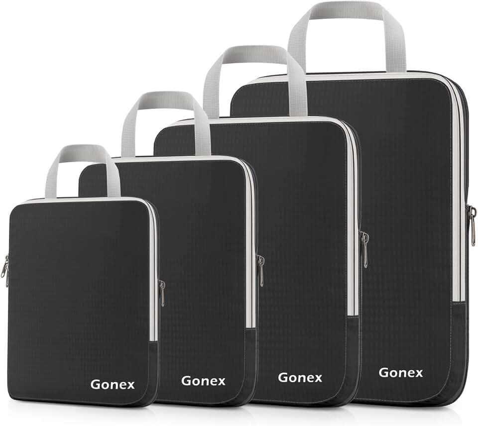 Gonex Gonex Compression Packing Cubes, 4-Piece Expandable Travel Organizers | Double-Zip Compression, Space-Saving Design, Ripstop Fabric, Carry-On &amp; Backpack Friendly, Family &amp; Business Travel Global Recycled Standard OEKO-TEX STANDARD 100