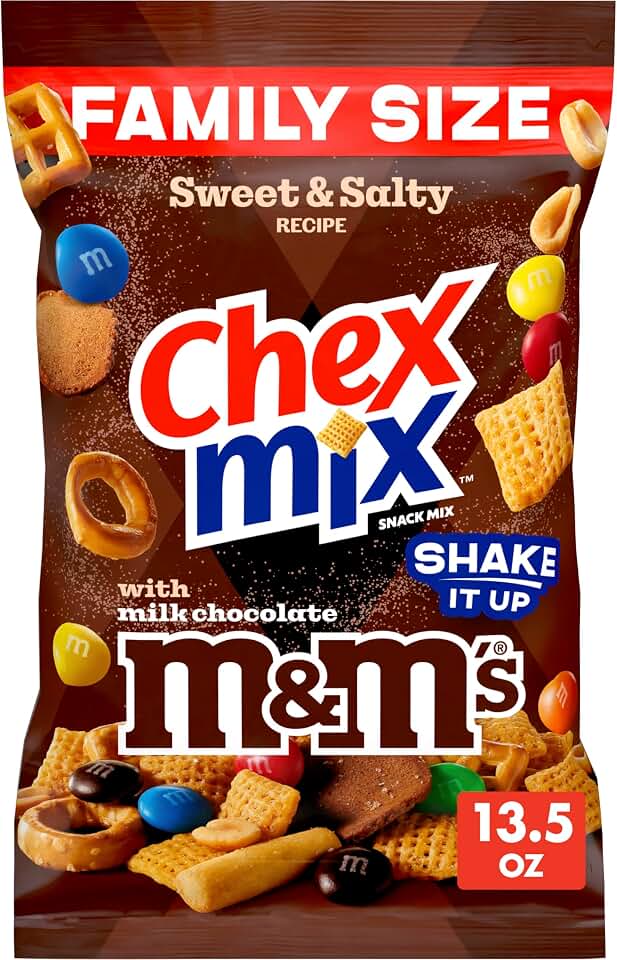 Chex Mix Sweet &amp; Salty Snack Mix, Family Size, 13.5 oz | Featuring Corn Chex, Vanilla Breadsticks, Pretzels, Peanuts, Rye Chips, and M&amp;M's Milk Chocolate Candy, Ideal for Roadtrips