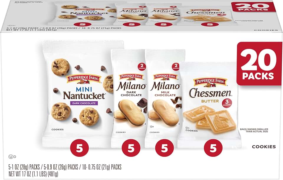 Pepperidge Farm Cookies Variety Pack, Snack Bags, 20 Pk