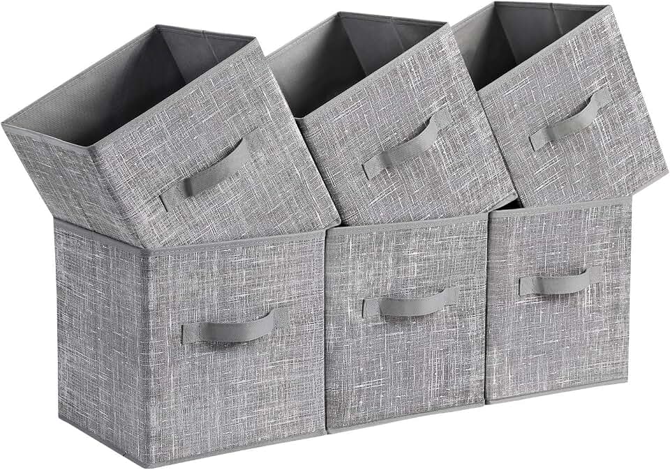 SONGMICS Storage Cubes, Set of 6, 11-Inch Foldable Closet Organizers | Non-Woven Fabric Bins with Double Handles, for Shelves, for Clothes, Cattail Gray, TINA Collection UROB26LG