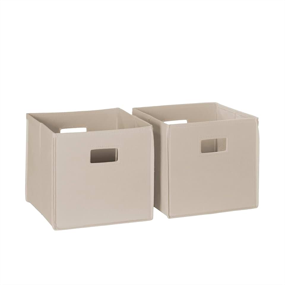 RiverRidge Folding Storage Bins - 2-pack of 10in Tall Taupe Cubes | Fabric Bins, Set of 2 Storage Cubes, Cut-out Handles, Playroom Closet Organizer, Collapsible Cubby with Bottom Board Insert
