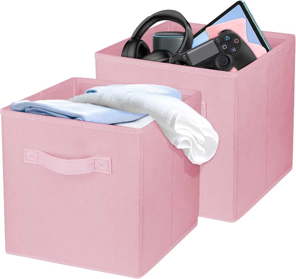 2Pcs Storage Cubes,10.5 Inch Collapsible Storage Bins,Fabric Foldable Bins | [Pink] [For Organization, Durable Storage Bins for Closet, Shelves, Offices]