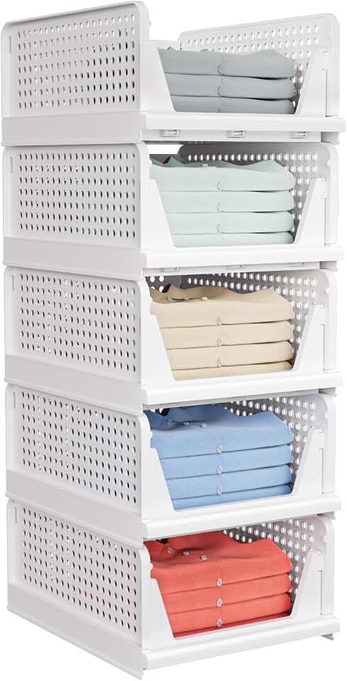 caktraie 5 Pack Stackable Closet Storage Basket - Stackable Storage Bins | Multifunctional &amp; Foldable Closet Organizer Waterproof, Wardrobe Cupboard Space-Saving Storage Drawer Organizer