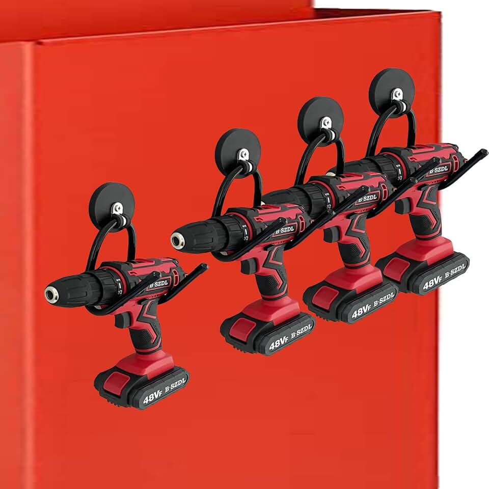 4 Pack Strong Garage Magnetic Hooks, Power Tool Organizer Rack, Heavy Duty Storage Utility Magnet Hooks for Power Drill,Garden Tools, Hose,Pegboard,Garage, Workshop for Indoor &amp; Outdoor Hanging