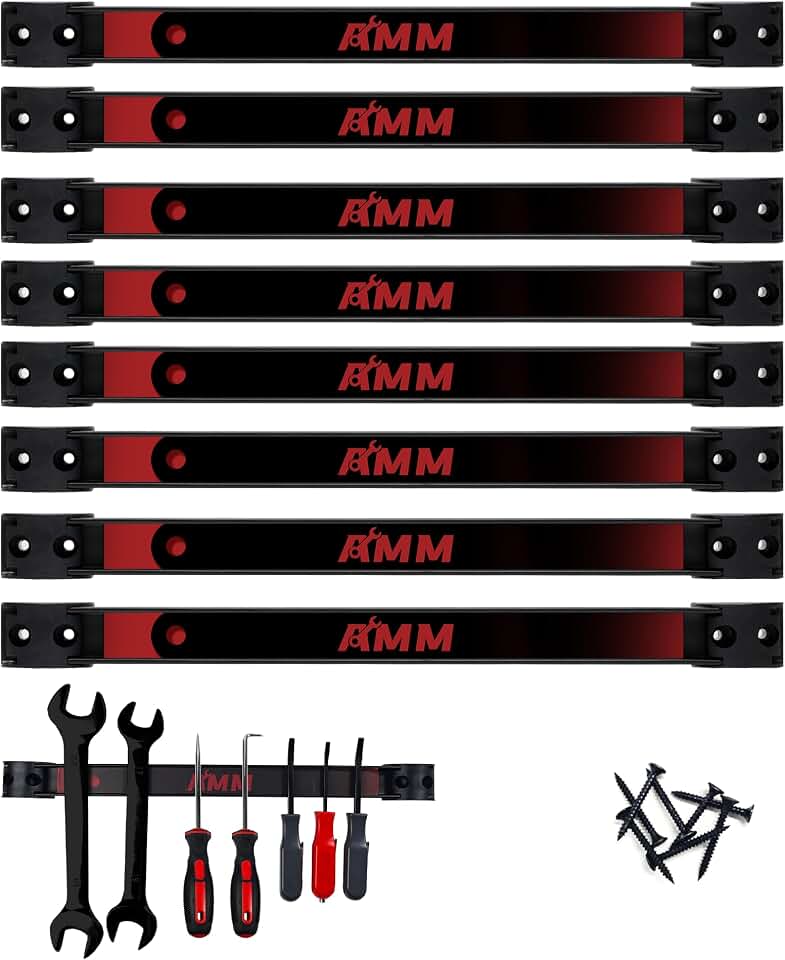 AMM 8PCS Magnetic Tool Holder Strip, 12" Heavy Duty Tool Organizer Magnetic Strip with Mounting Screws, Tool Magnet Bar for Tool Storage, Garage Organization