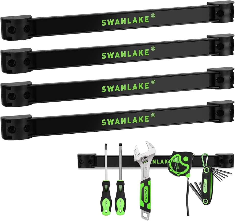 SWANLAKE GARDEN TOOLS 4-Piece 12" Magnetic Tool Holder Storage Organizer, Wall Mount Rack Garage Organization, Magnetic Strip for Garage Organization